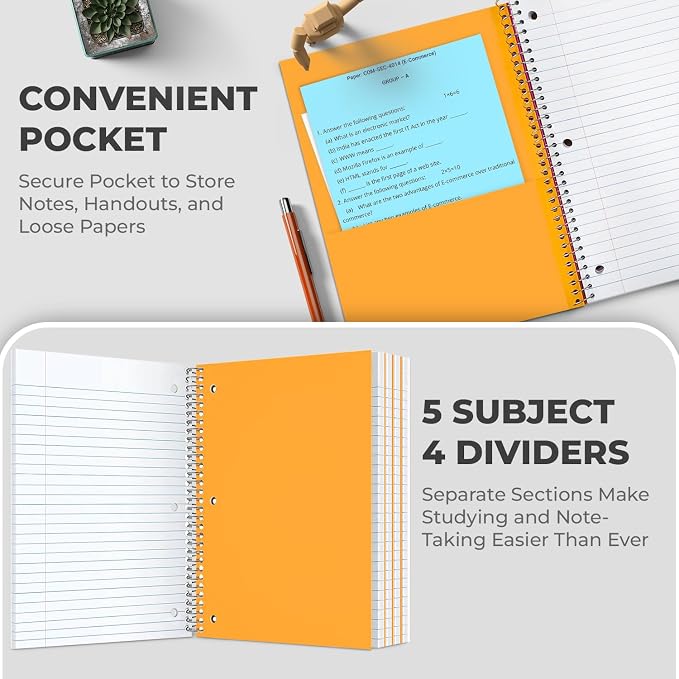 Rosmonde Spiral Notebook 36 Pack, 5 Subject, 300 Pages/Book, College Ruled - Image 3