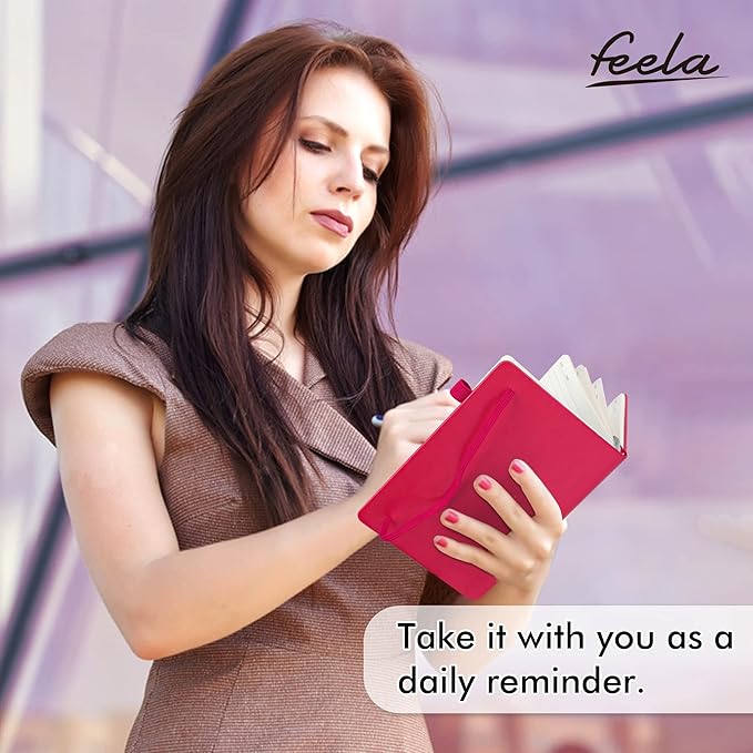 feela 12 Pack Notebooks Journals Bulk, Hardcover Notebook Classic Ruled Lined Journals with Pen Holder for Women Girls School Business Supplies, with 12 Black Pens, 120 GSM, 5.1”x8.3”, A5, Berry-DeskLoop Office