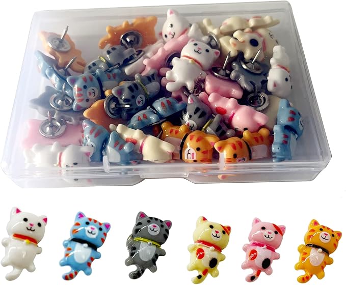 Cat Push Pins for Bulletin Board, Cat Office Supplies Decorative Cute Thumb by Supfoxer