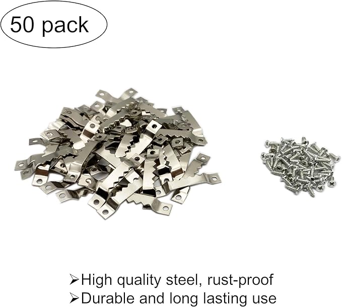 50 Pack Small Sawtooth Picture Hangers Steel Picture Hangers Picture Frames Hangers with Screws Picture Hang Solutions, for Hanging Clock Paintings Artwork Picture Frame Hook Photos (Silver)-DeskLoop Office