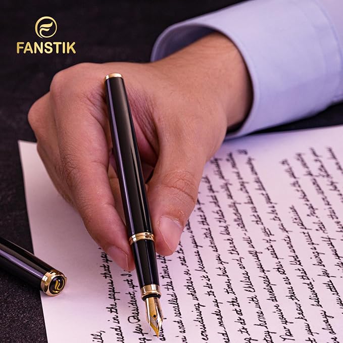 Customized Black & Gold Luxury fountain pen (Made In USA) fancy gift set for women, Real 24K Gold Plating, Professional executive pen gift set for men (Lux Custom-fountain Black-Gold)-DeskLoop Office