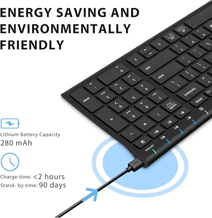 iClever BK10 Bluetooth Keyboard, Universal Bluetooth 5.1 Wireless Keyboard with Number Pad, Ergonomic Design, Multi-Device Compatibility, Stable Connection for Mac, iPad, iPhone, Android, Windows-DeskLoop Office
