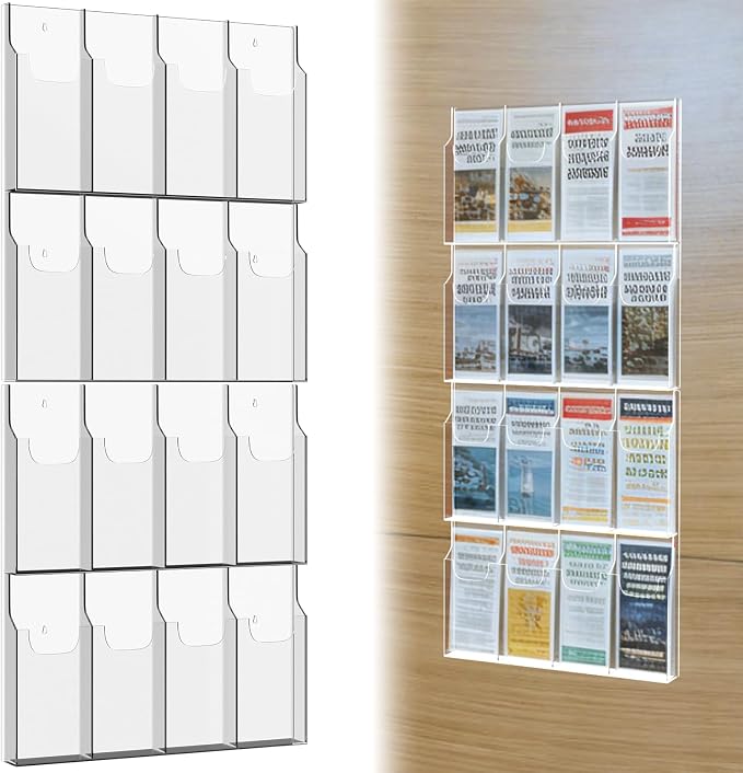 Acrylic Brochure Pamphlet Holder, 16 Pamphlet Holders, Trifold Flyer Rack by Nalwort