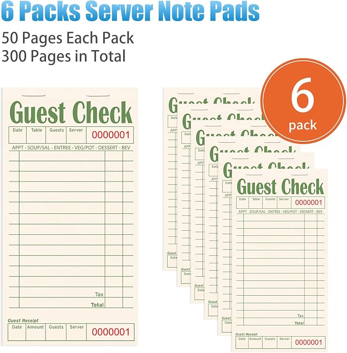 ZPARIK Guest Checks Books for Servers, Server Note Pads, 6 Pack, Natural Color - Image 2