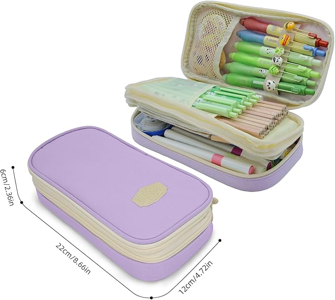 Large Capacity Pencil Case - Durable Zipper Aesthetic Pen Pouch, Big Storage Organizer for School, Office & Travel - Waterproof & Multi-Use (Purple)-DeskLoop Office