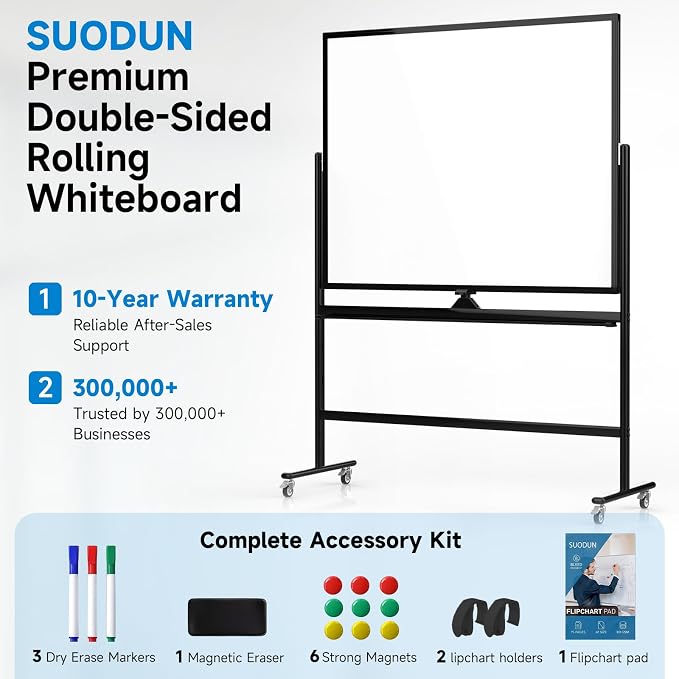 Rolling Whiteboard 60"x48" Magnetic Dry Erase Board - Image 8