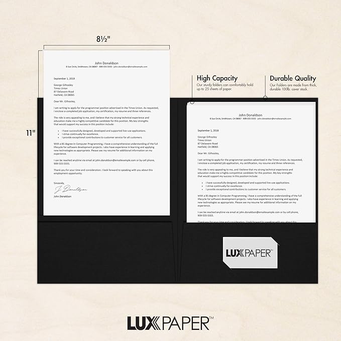 LUXPaper 9" x 12" Presentation Folders | Two Pocket | Black Linen | 100lb. - Image 4