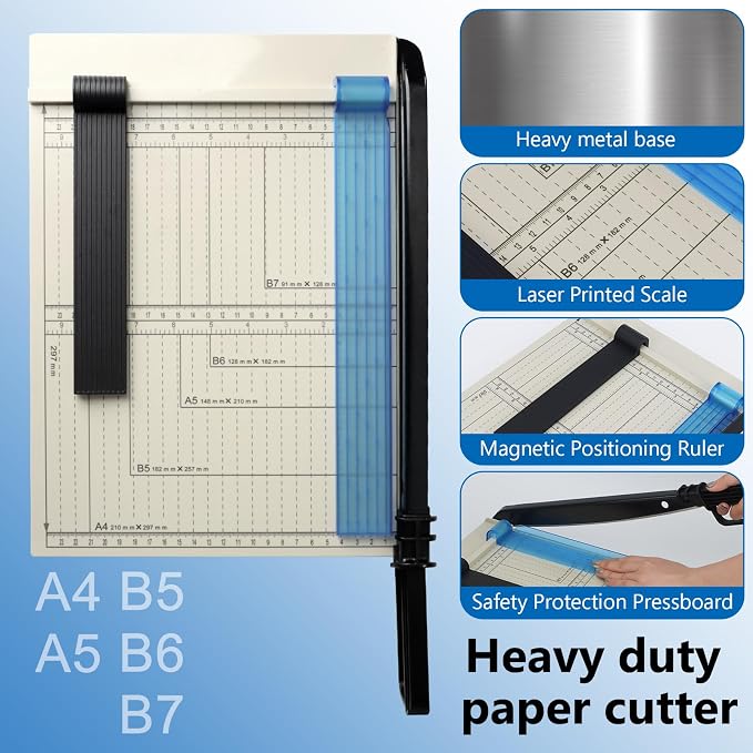 12" Guillotine Paper Cutter, A4 Paper Cutter, Heavy Duty 12-Sheet Capacity - Image 3