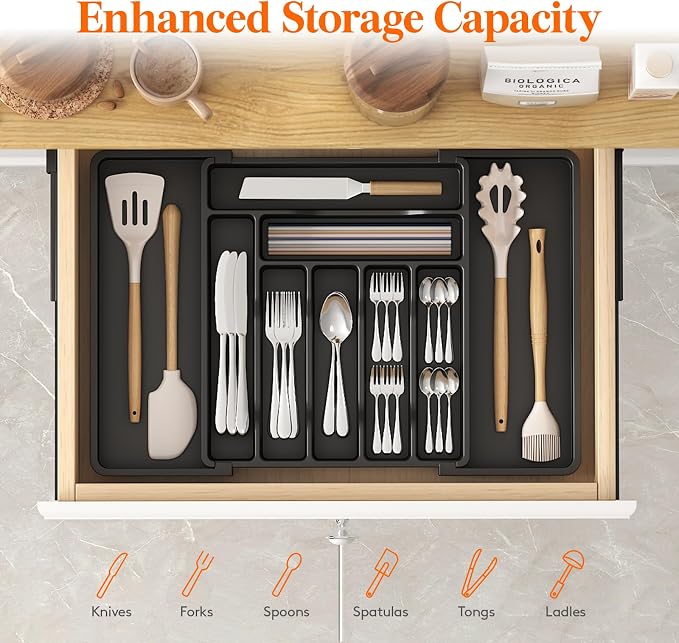 Lifewit Utensil Organizer for Kitchen Drawer, Expandable Cooking Silverware Tray - Image 2