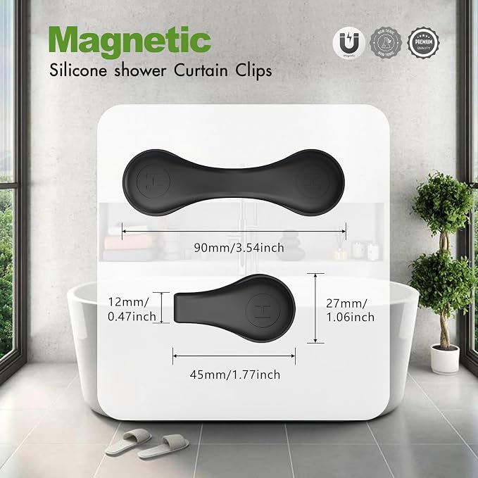 4-Pack Magnetic Silicone Shower Curtain Clips, Keep Liner Closed, one-hand - Image 2