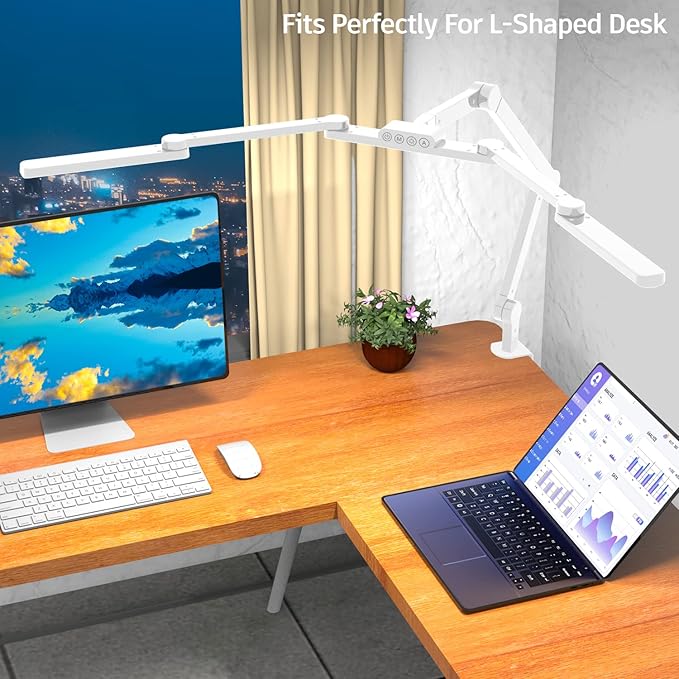 LED Desk Lamp for Home Office, 41.5" White Clip on Architect Desk Lamp with Clamp, 24W Adjustable Dimmable Bright Swing Arm Eye Care LED Table Light Clamp on Office Lighting-DeskLoop Office