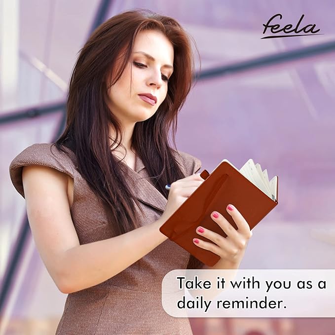 feela 24 Pack Journal Notebook for Work, Business Notebook Bulk Hardcover Lined Writing Journal with Pen Holder for Men Women Note Taking, with 24 Black Pens, 120 GSM, 5.1”x8.3”, A5, Brown-DeskLoop Office