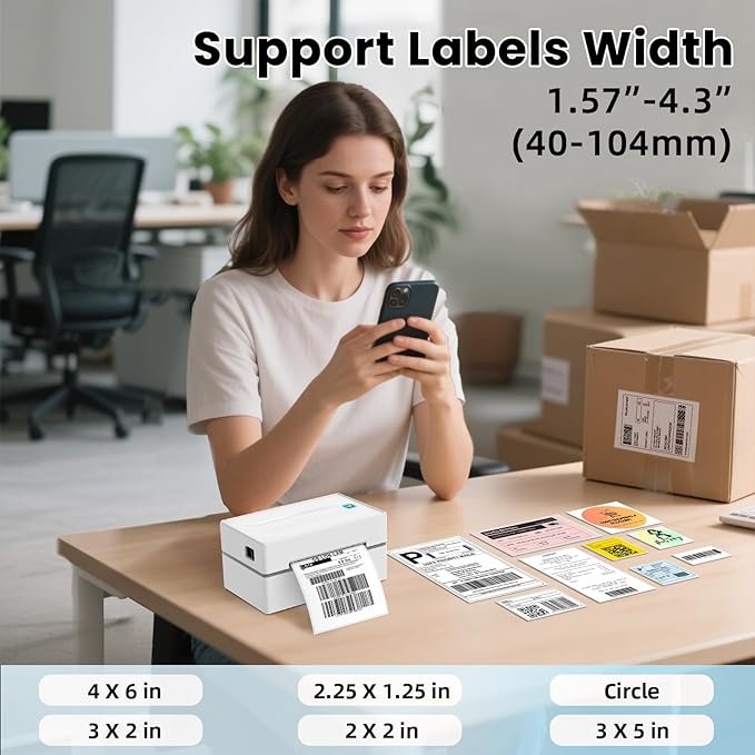 Bluetooth Thermal Label Printer, Wireless 4x6 Shipping Label Printers for Small Business, Compatible with Android&iOS and Windows, Address Label Printer for Amazon, Ebay, Shopify, Etsy, USPS-DeskLoop Office