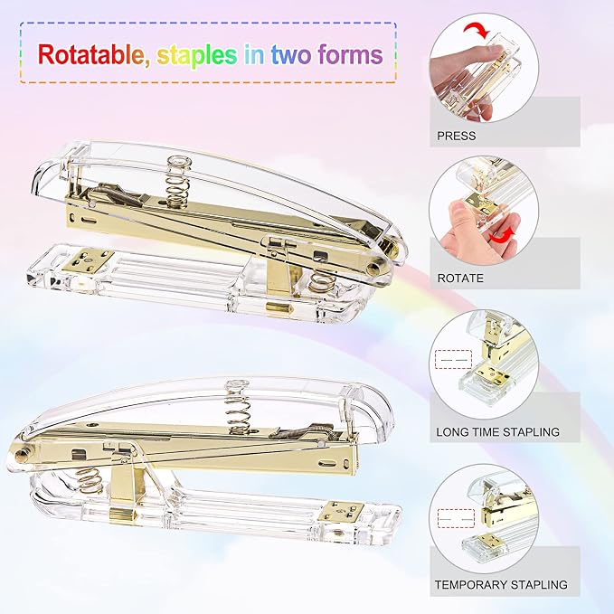 EOOUT Gold Office Supplies Set Desk Accessories, Acrylic Stapler Set Staple - Image 3