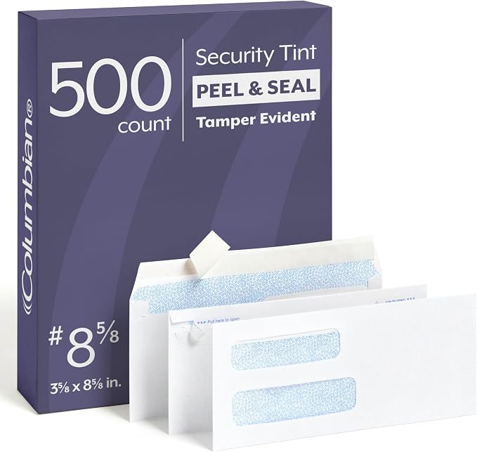 Columbian #8-5/8 Security Envelopes, 500 Pack, Double Window Self Seal Envelopes by TOPSProducts