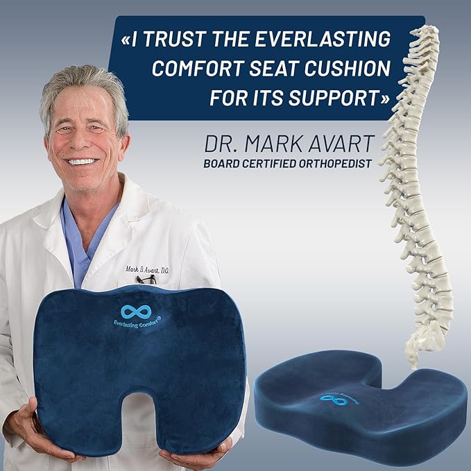 Everlasting Comfort Doctor Recommended Memory Foam Seat Cushion for Office Chairs & Car Seat - Ergonomic Office Desk Accessories for Tailbone Pain Relief, Sciatica & Back Support-DeskLoop Office