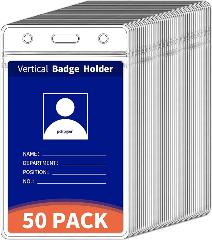 50 Pack Vertical ID Badge Holder, Name Tag Holders Cover Protector by pckpgon