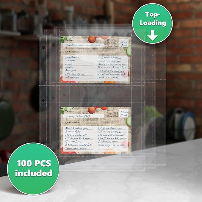 200 Pockets Full Size 4x6 for 8.5x11 Recipe Card Protectors Top-Loading Crystal - Image 4
