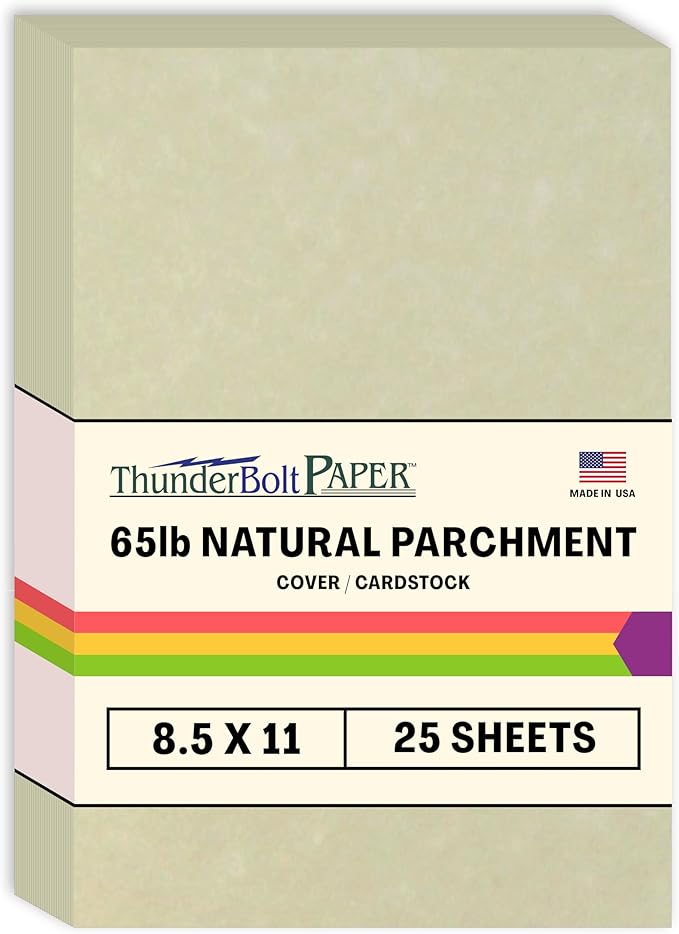 25 Natural Parchment 65lb Cover Paper Sheets 8.5X11 Inches Cardstock Weight Colored Sheets 8.5" X 11" (8.5X11 Inches) Standard Letter|Flyer Size - Printable Old Parchment Semblance-DeskLoop Office