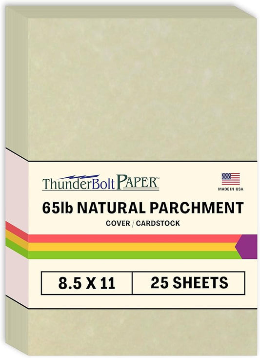 25 Natural Parchment 65lb Cover Paper Sheets 8.5X11 Inches Cardstock Weight Colored Sheets 8.5" X 11" (8.5X11 Inches) Standard Letter|Flyer Size - Printable Old Parchment Semblance-DeskLoop Office