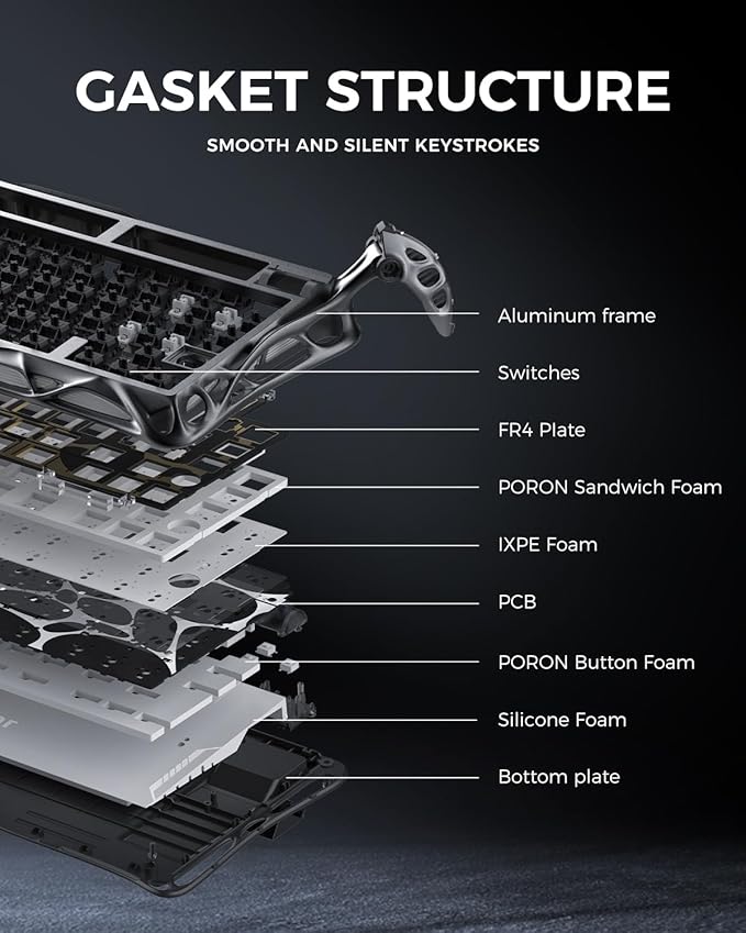 GravaStar Mercury K1 Pro Wireless Mechanical Gaming Keyboard, 75% Layout RGB Custom Keyboard, Hot-Swappable Linear Switches – Aluminum Alloy, Interstellar Silver Brushed Metal Look-DeskLoop Office