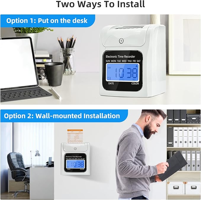 Employee Time Clocks for Small Business, Auto-Align Time Clock Punch Machine with 50-Piece Time Cards, Two Security Keys, and One Ink Ribbon Cartridge-DeskLoop Office
