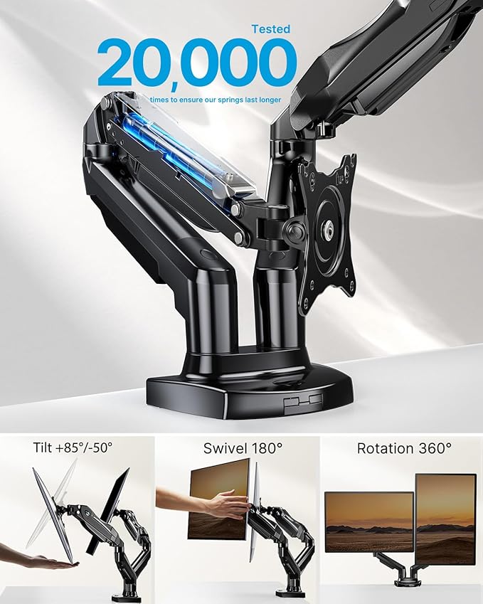 HUANUO Dual Monitor Stand - Full Adjustable Monitor Desk Mount Swivel Vesa Bracket with C Clamp, Grommet Mounting Base for 13 to 32 Inch Computer Screens - Each Arm Holds 4.4 to 19.8lbs-DeskLoop Office