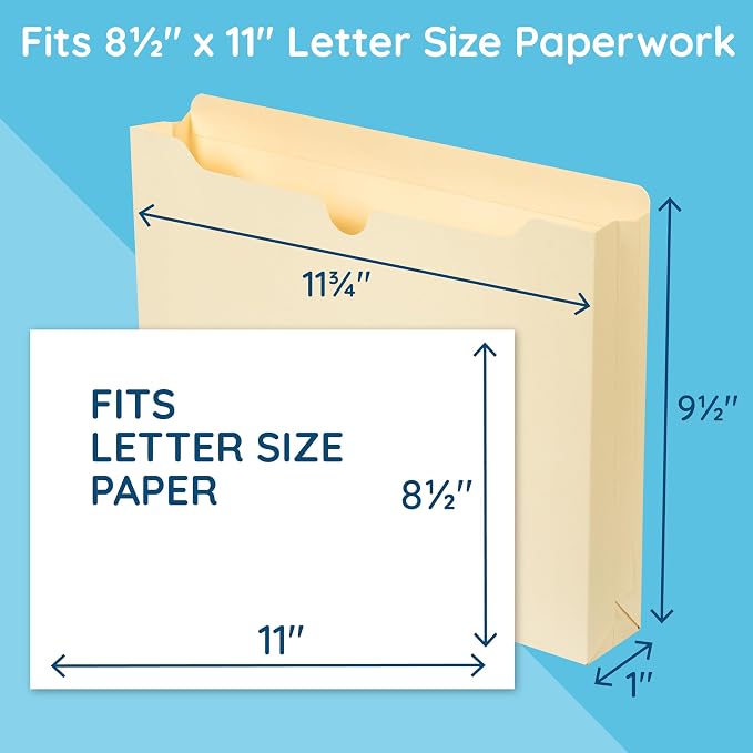 Blue Summit Supplies 1 Inch File Jacket Expansion, Pocket File Folders Letter - Image 2
