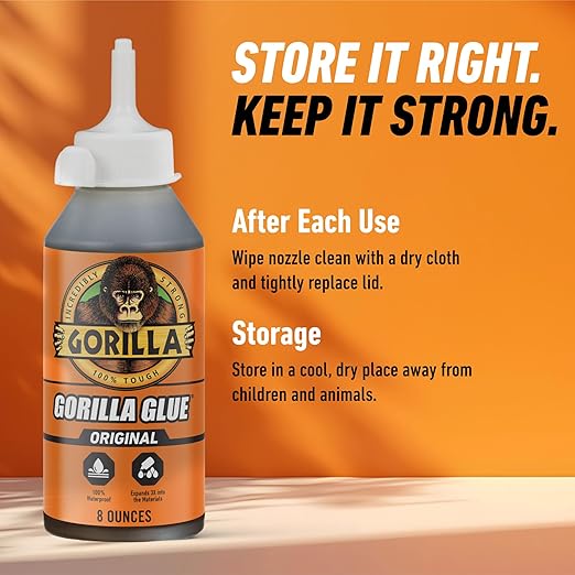 Gorilla Original Gorilla Glue, Brown, Waterproof Polyurethane Glue, 8 Ounce (Pack of 1) - Expands Into Materials, All Purpose-DeskLoop Office