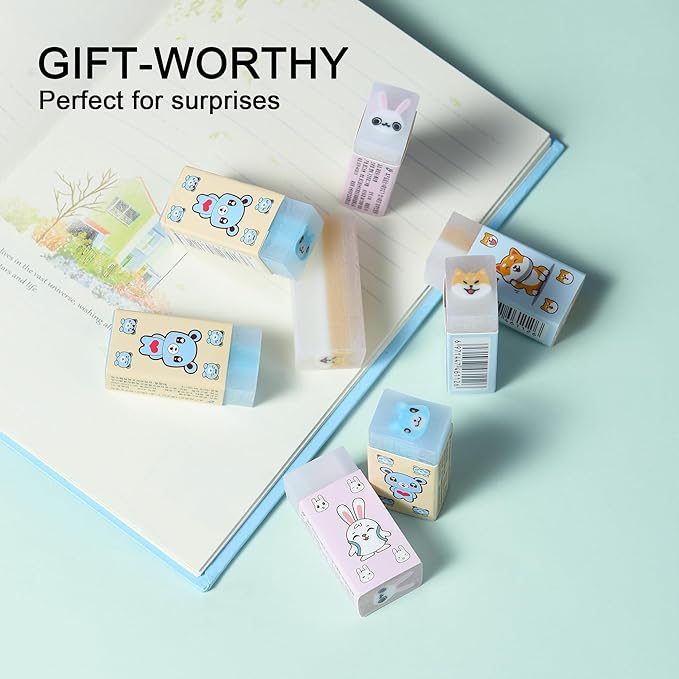18Pcs Cute Animal Erasers for Kids Bulk, Kawaii Fun Pencil Jelly Erasers for School Classroom Supplies Prize Gifts Party Favors-DeskLoop Office
