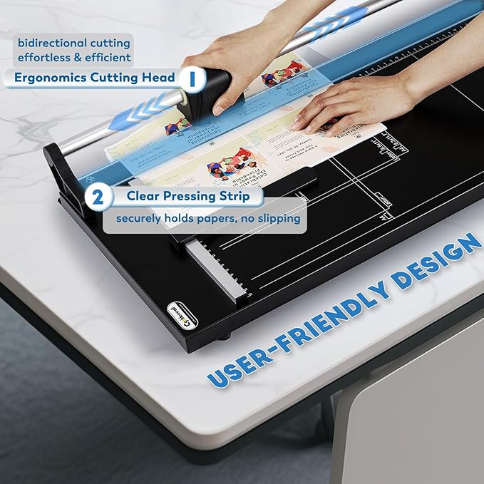 CGOLDENWALL A2 Rotary Paper Trimmer, 12 Sheets, w/Extra Blade & Gloves, for Cardstock Photo, Heavy Duty Paper Cutter for Offices Schools Crafts (24.8 Inch Cut Length)-DeskLoop Office