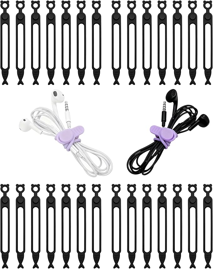 28 Pcs Silicone Cable Ties Reusable, Computer Cords by Ortarco