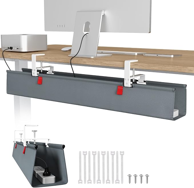 Univivi No Drill Under Desk Cable Management Tray, Clamp/Screw Mount Desk Cable by Univivi