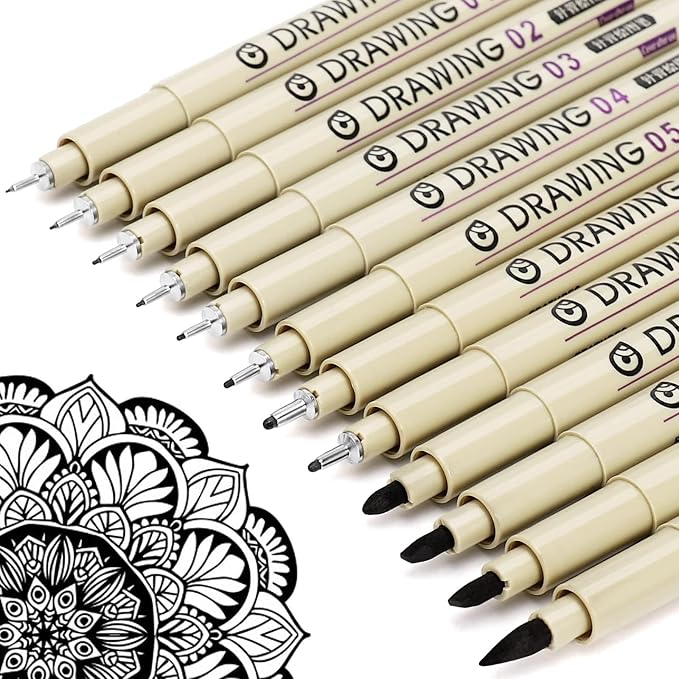 Muchcute Micro Fineliner Drawing Art Pens: 12 Black Fine Line Waterproof Ink by Muchcute