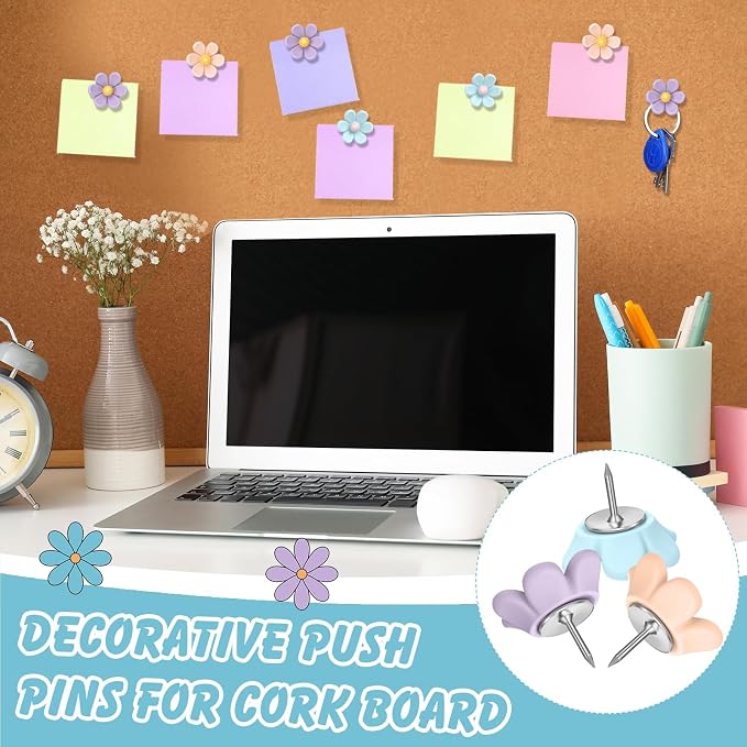 Sawysine 60 Pcs Cute Push Pins Decorative Push Pins Thumb Tacks Colorful Flower - Image 6