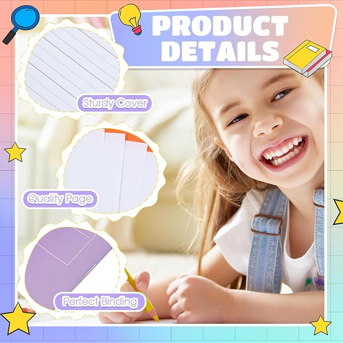 Henoyso 12 Pcs Primary Composition Notebook K-2 9 3/4 x 7 1/2 Inch Primary Journal, Back to School Supplies, Bulk Blank Writing Book for Kid to Write Draw Journal 60 Page Notebooks (Color Gradient)-DeskLoop Office