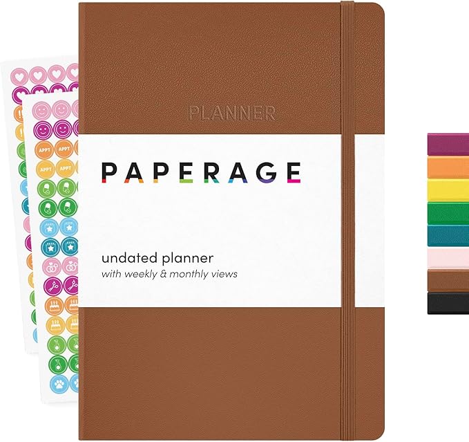PAPERAGE Undated Weekly & Monthly Hardcover Planner, 5.6 in x 8 in, Includes by PAPERAGE