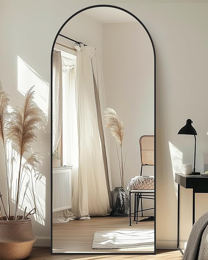 Full-Length Floor Mirror with Stand, 71"x28" Arched Style Full Body Standing Mirror for Bedroom, Living Room, Gym, Dorm - Shatter-Resistant & Easy Assembly, Black-DeskLoop Office