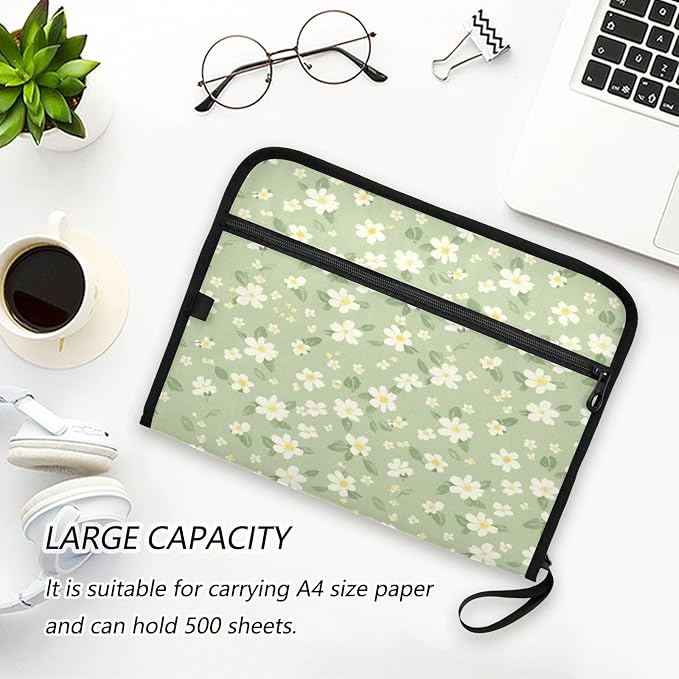 Pale Green and Yellow Flowers Accordion File Organizer Expanding Document Folder - Image 6