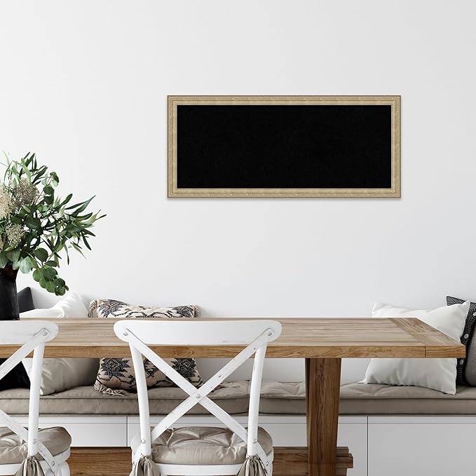 Amanti Art Black Cork Board for Wall, 14x32 Vision Board with Champagne Frame, Medium Corkboard Office Decor for Home Organization, Traditional Corkboard Pinboard to display items for home-DeskLoop Office