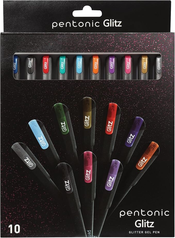 Pentonic Glitter Gel Pens, 10 Assorted Colors, 1.0 mm Bold Point, Smooth Writing by PENTONIC