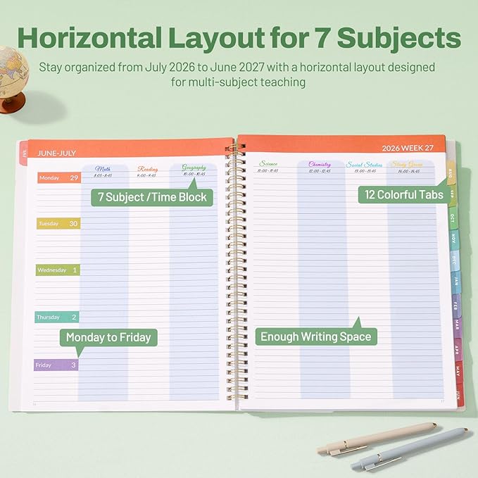 SUNEE Teacher Planner 2026-2027 Academic Year, 7 Periods Lesson Plan Book Jul - Image 2