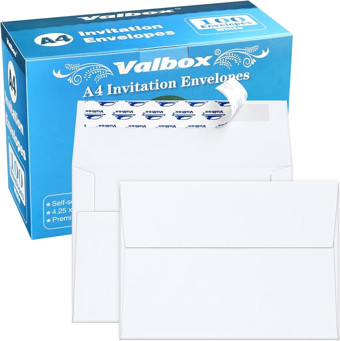 ValBox A4 Photo Envelopes 100 Qty 4 x 6 White Kraft Paper Envelopes Self Seal by ValBox