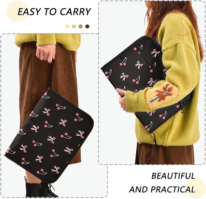 Expanding File Folder Black Pink Bow Cherry Accordion File Organizer 13 Pockets - Image 2