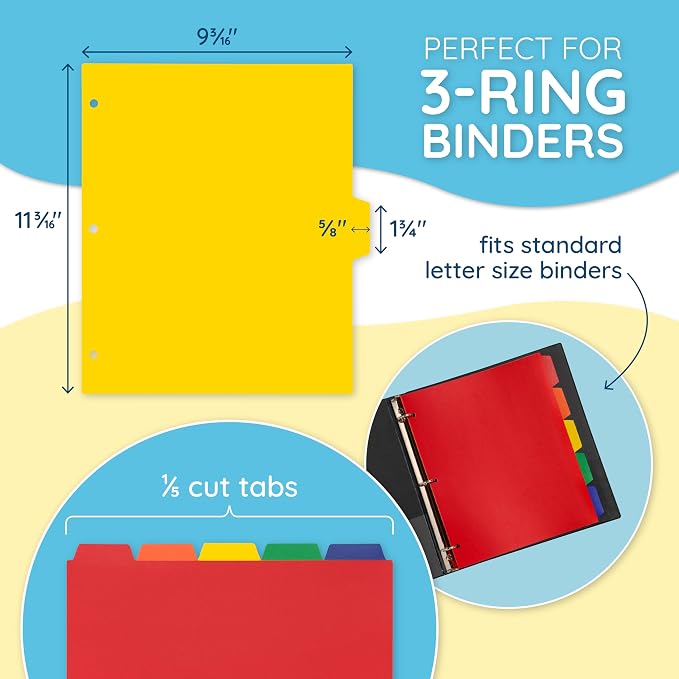 Blue Summit Supplies 5 Tab Heavy Duty Plastic Dividers - Image 2