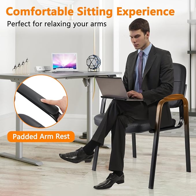 CLATINA Waiting Room Guest Chair with Bonded Leather Padded Arm Rest for Office Reception and Conference Desk Black 4 Pack-DeskLoop Office