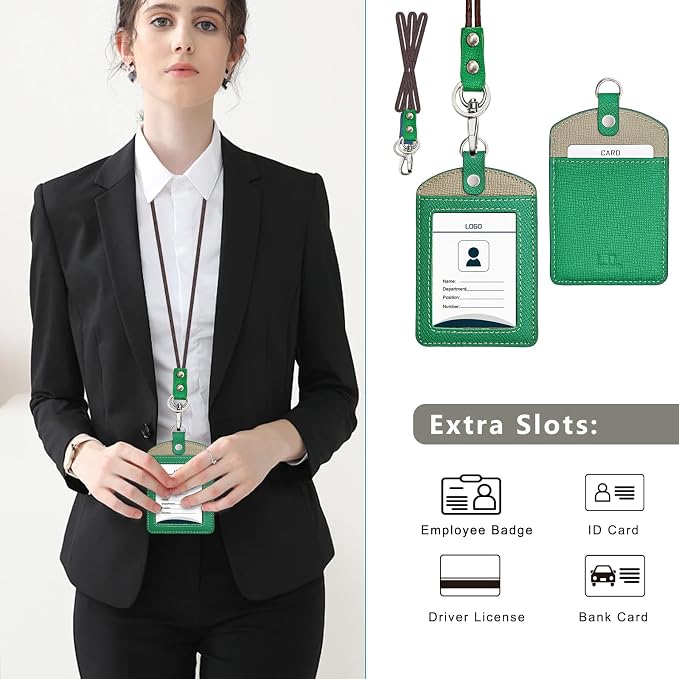 Badge Holder: Boshiho Cowhide Leather ID Badge Card Holder - Image 3