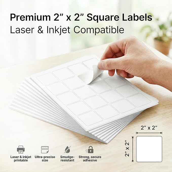 2" X 2" Matte White Printable Labels Custom Labels, Logo Stickers, QR Codes - Image 2