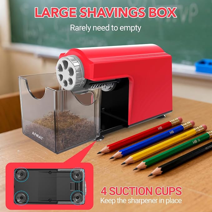 AFMAT Electric Pencil Sharpener Heavy Duty, 6 Holes, Cordless & Rechargeable - Image 5
