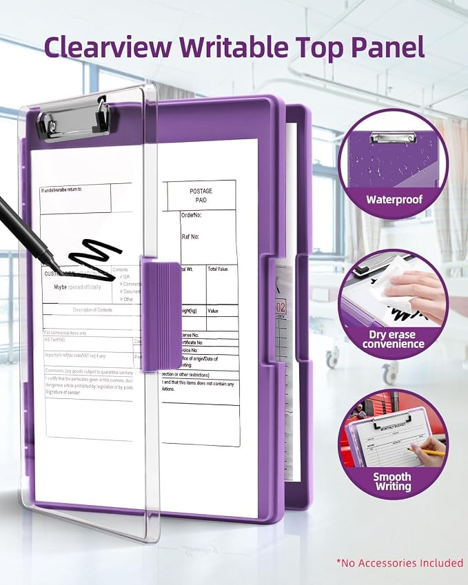 Clearview Clipboard with 2 Storage, Dry Erase 8.5x11 Heavy Duty ClipBoards - Image 2